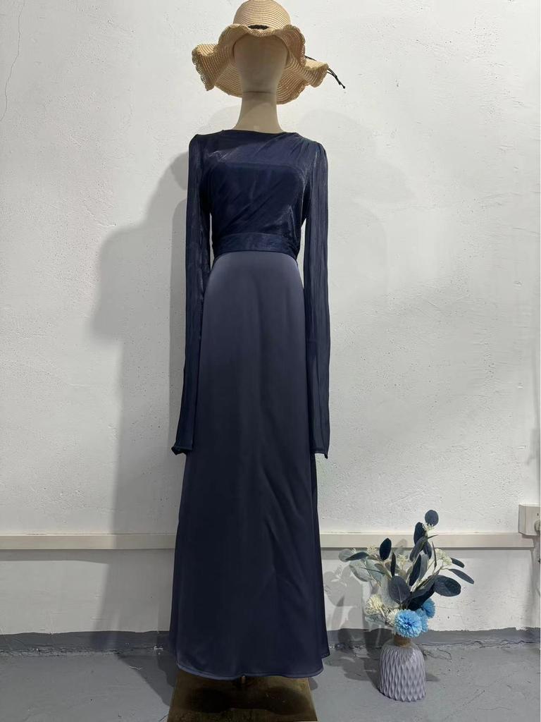 European & American 2024 Autumn Organza Satin Slim Dress with Large Swing Sleeves