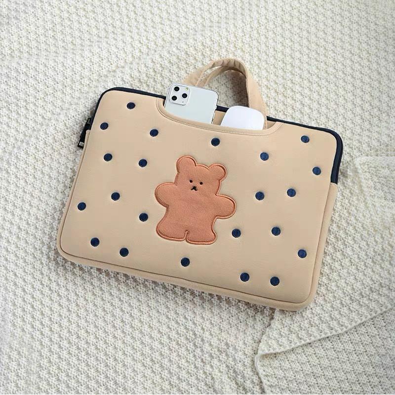 Stitched Laptop Sleeve Women Men 13.3 14 15.6 16 Inch Notebook Case Shockproof Portable Bag With Bear Cartoon Embroidery