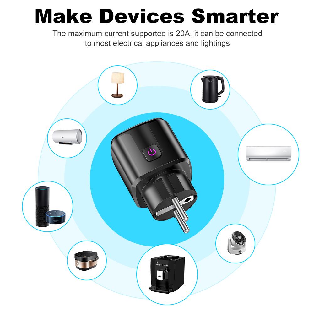 Tuya Smart WiFi Bluetooth EU Plug 20A Розетка с мониторингом мощности Таймер Розетка Блокировка от детей Google Home Alice SmartThings Alexa
