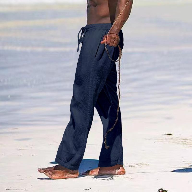 Летние мужские брюки прямого кроя, дышащие, из хлопка и льна, свободные, повседневные, спортивные
