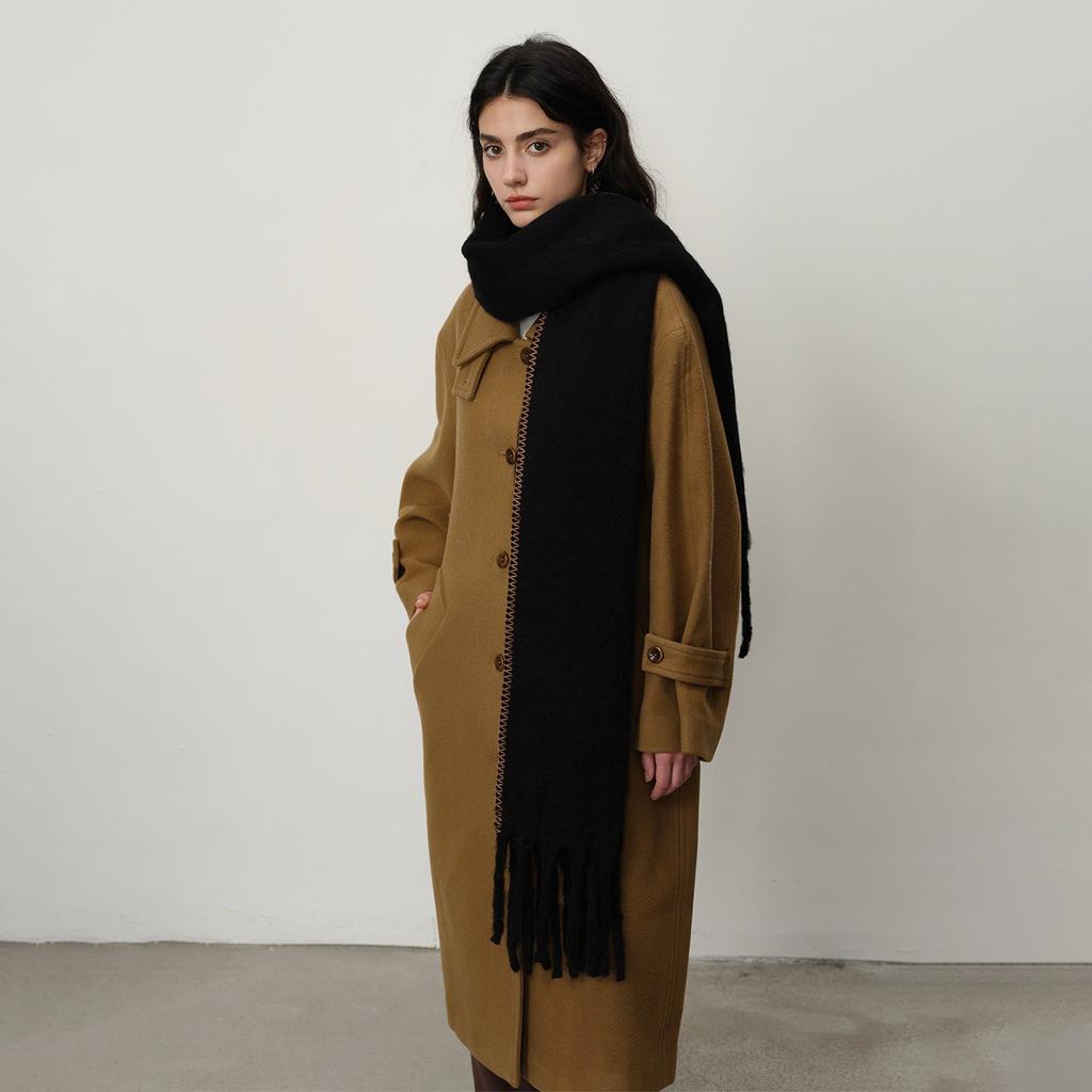 Versatile Plus Thickened Imitation Cashmere Solid Color Hemming Fringed Scarf Women's Winter Shawl