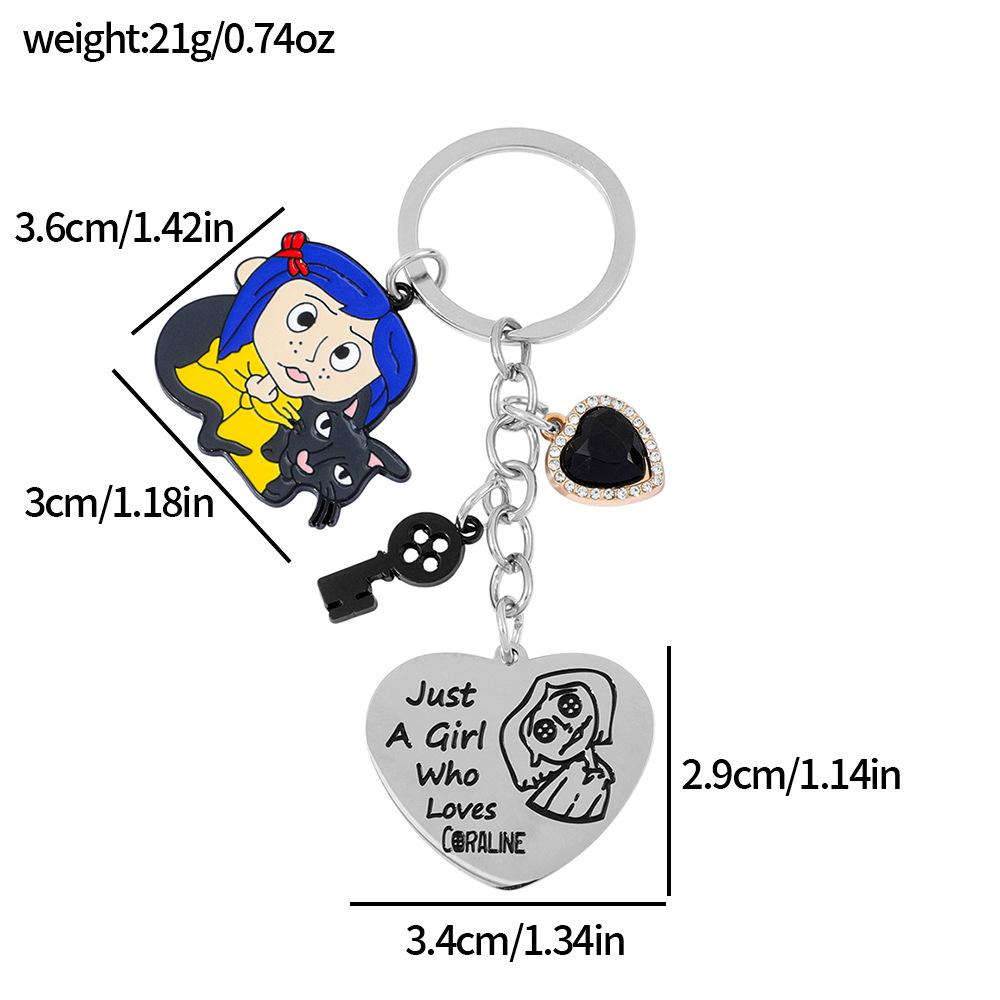 Coraline Keychain Halloween Movie Peripheral Cartoon Doll Heart Pendant Key Ring Anime Fans Black Cat Charm Gift