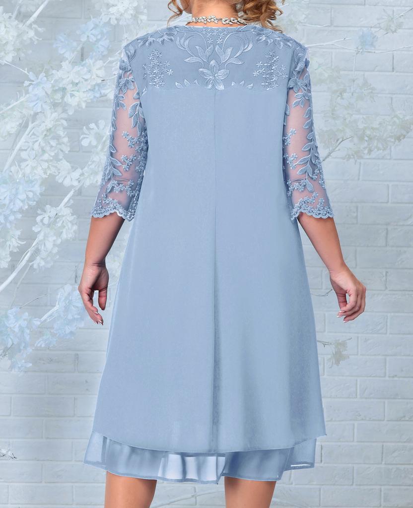 Plus Size Summer Dress Elegant Embroidery Chiffon Prom Formal Party Dresses for Chubby Women Loose Ladies Church Dress