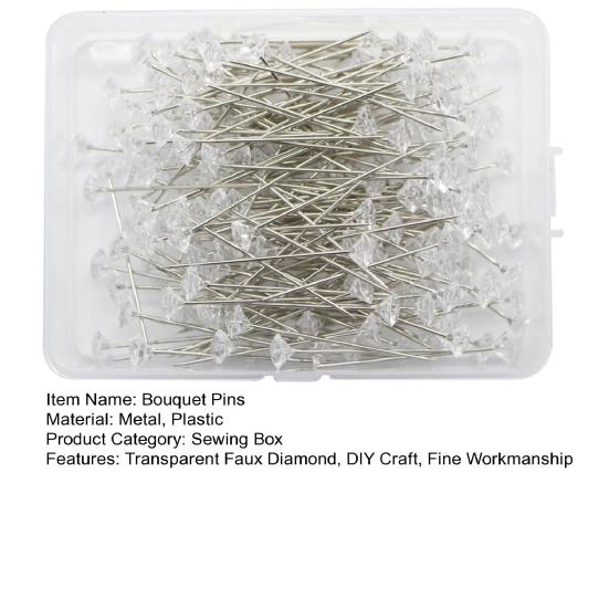 100 шт./кор., прозрачные булавки для букета из искусственного бриллианта, вуаль, булавки для корсажа, элегантные бутоньерки, прямые булавки с цветочным рисунком, сделай сам, ремесло