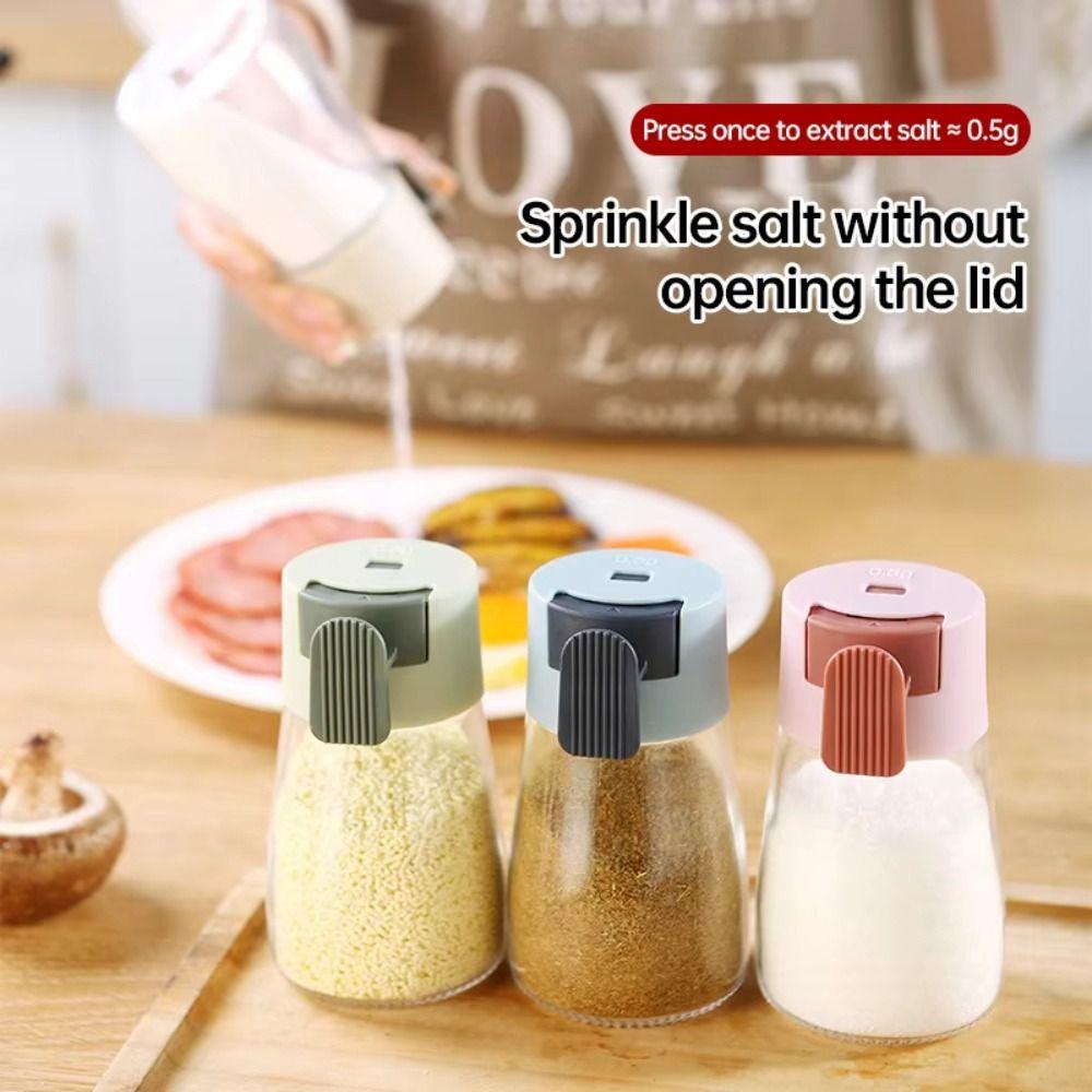 4Pcs Transparent Quantitative Salt Glass Bottle Press Type Precise Spice Dispenser  Barbecue