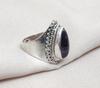 Amethyst Teardrop Ring: 925 Sterling Silver, Oxidized Boho Style