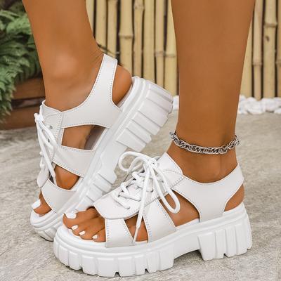 Модные женские сандалии Удобные сандалии на платформе С открытым носком На шнуровке Дизайнерская женская обувь Универсальная Повседневная Спортивный стиль Обувь для женщин