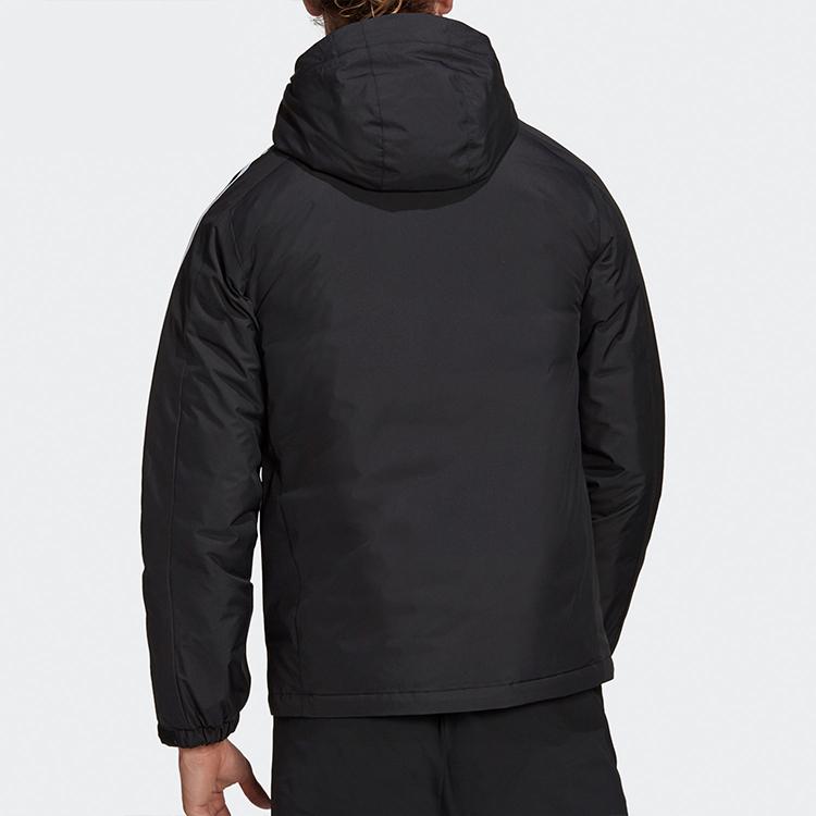 adidas Спортивный теплый пуховик с капюшоном в полоску с логотипом и принтом, мужская верхняя одежда, черный GF0098