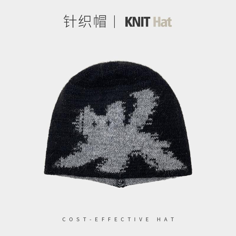 ins wind cartoon cat knitted hat women's autumn and winter warm ear protection wool hat versatile face small cold hat