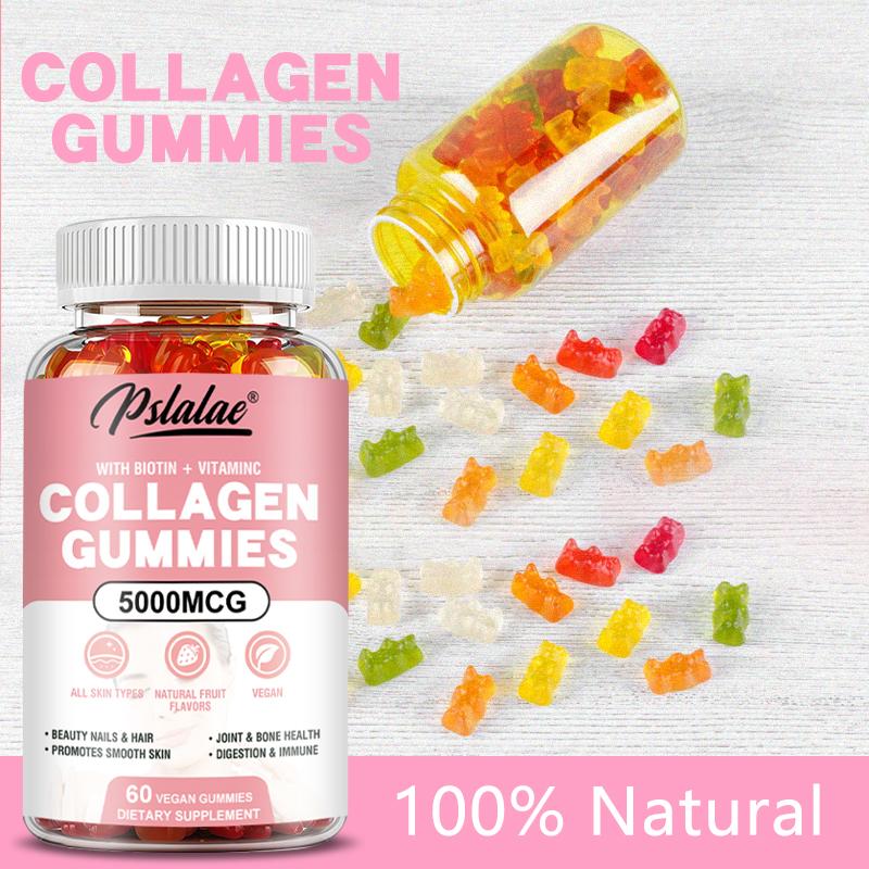 Pslalae - 5000mcg Collagen Gummies - Biotin + Vitamin C - Hair, Skin, and Nail Health