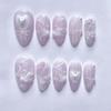Элегантные 3D накладные ногти 'Белый лебедь' с дизайном 'Сердечко и бантик' - Короткие миндалевидные типсы