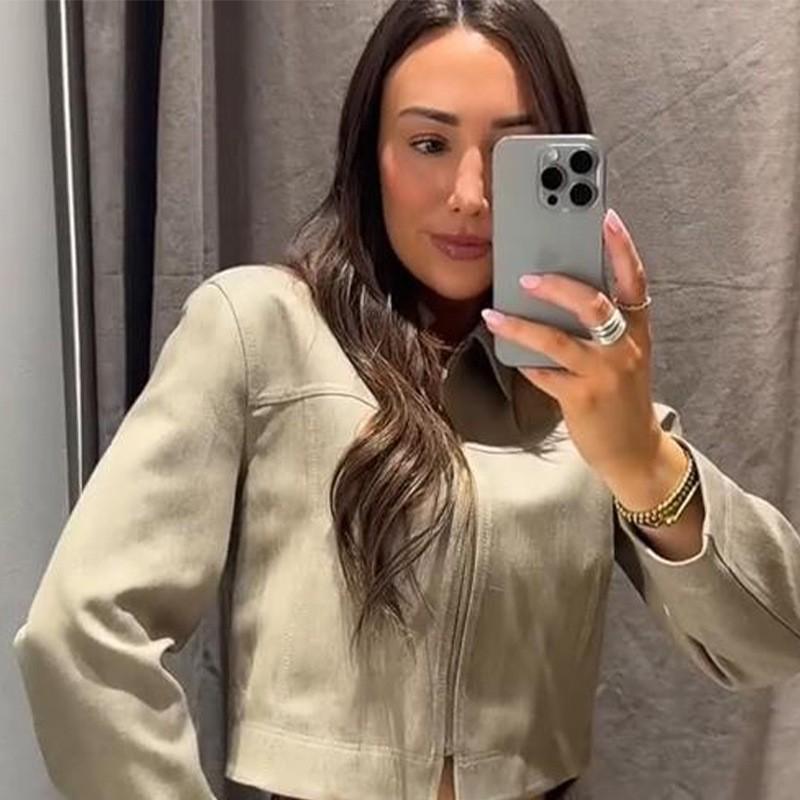 Womens Vintage Textured Short Jacket Casual Pants Set 2025
