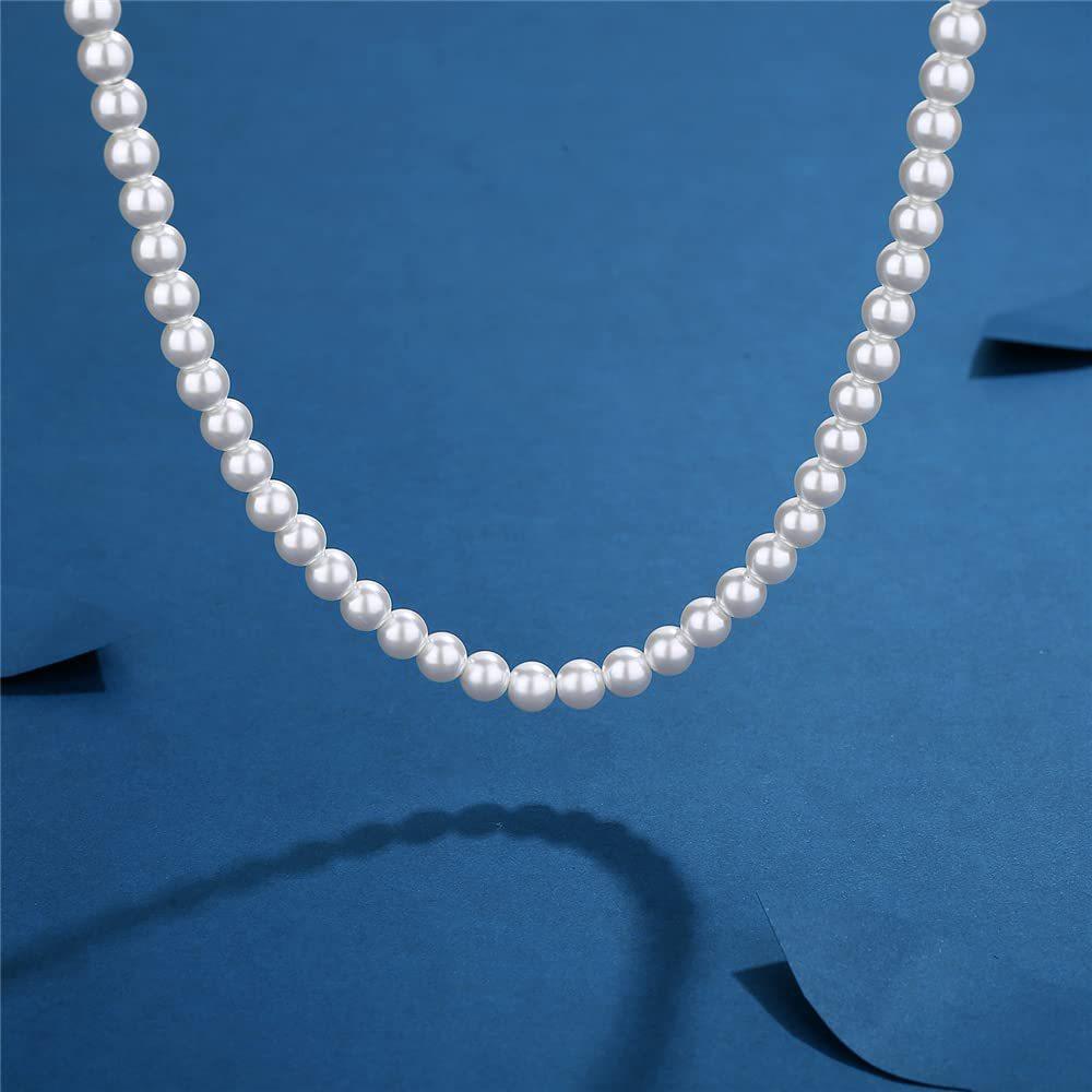 Artificial Pearl Necklace Men Simple Handmade Strand Bead Necklace Choker Men Jewelry for Women Girls Wedding Banquet Necklaces