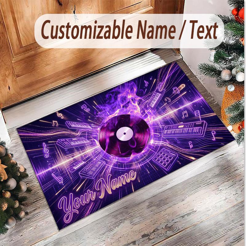 Music General Theme Soft Crystal Velvet Rug Custom Name & Text Print Non Slip Floor Rug for Bedroom Living Room