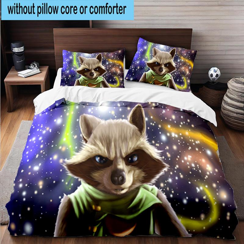 Galactic Raccoon Hero 3pcs Bedding,Including 1pc Duvet Cover And 2pcs Pillowcases Perfect for Christmas,Ideal for Bedroom, Dormitory