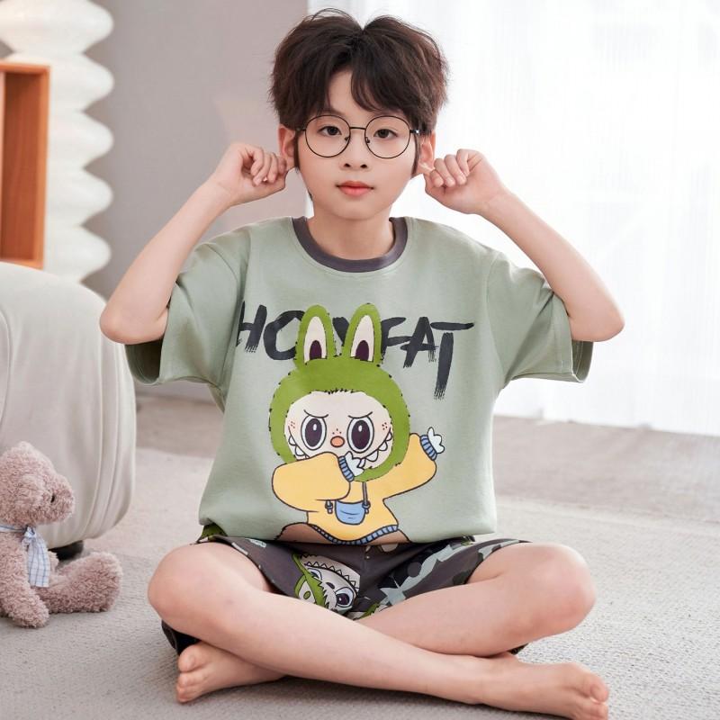 Boys Cotton Short Sleeve Pajama Set Kids Sleepwear Home Outfit Cartoon Print Lightweight Comfortable