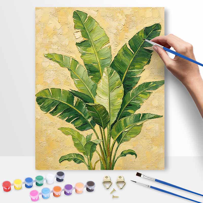 Green banana leaves plant texture oil painting DIY digital painting handpainted living room hallway decorative wall hanging