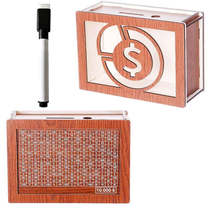 Декоративная копилка из натурального дерева со счетчиком, копилка ручной работы для творческих детей, цель по экономии денег 10000 евро