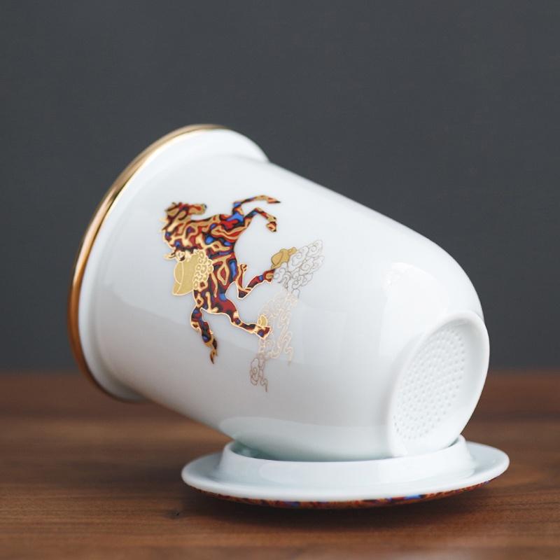 Стеклянная кружка 400 мл с керамическим фильтром-вкладышем для разделения чая и воды, чашка для заваривания чая