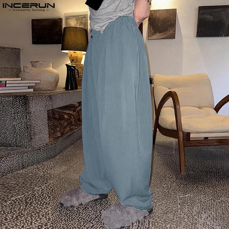 INCERUN Мужские эластичные брюки-шаровары свободного кроя с полосатым принтом, повседневные, с карманом