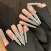 Long Fake Nails with Full Rhinestone Decor Sweet & Charming Reusable False Nails for Shopping Traveling Dating