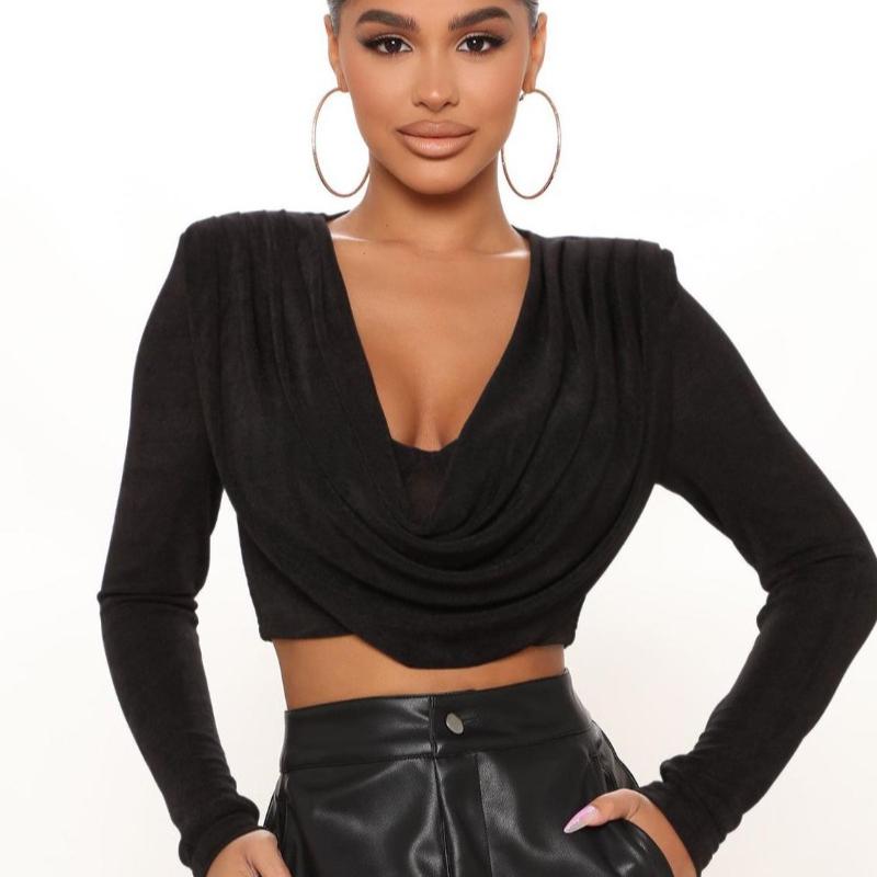 Новая Мода Рукав Три Четверти Подплечники Повседневные Рубашки Женские Отложной Воротник Приталенные Блузки Женские Уличные С Обертыванием Груди Однотонные Женские Рубашки Топы 25833