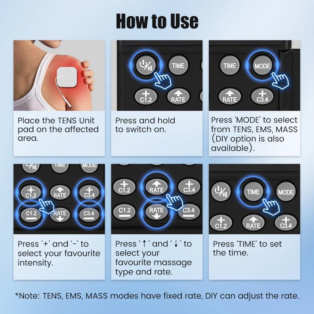 ЭМС ТЭНС Аппарат Электростимулятор Мышц Импульсный Массажер для Спины Тела Шеи Домашнее Использование Портативный Простое Управление Эргономичный Дизайн