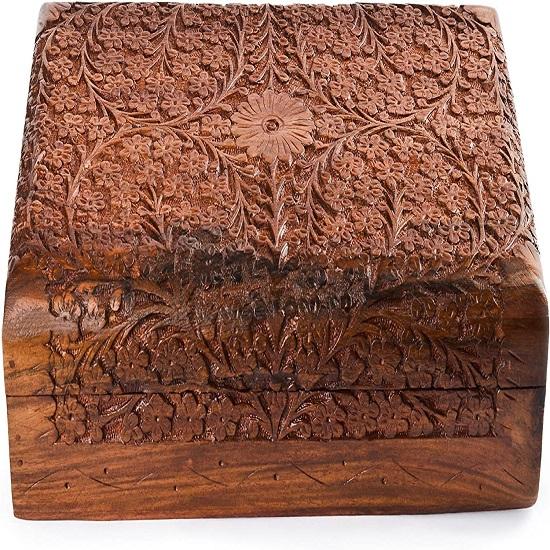 Деревянная шкатулка для драгоценностей Органайзер для драгоценностей Шкатулка на память Деревянная шкатулка для безделушек Деревянная шкатулка для драгоценностей Декоративный органайзер для хранения Замысловатая резная