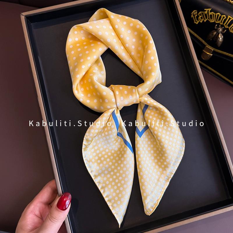 70x70cm Lightweight Square Scarf Women Floral Polka Dot Print Neck Wrap Stylish Accessory Office Casual Wear