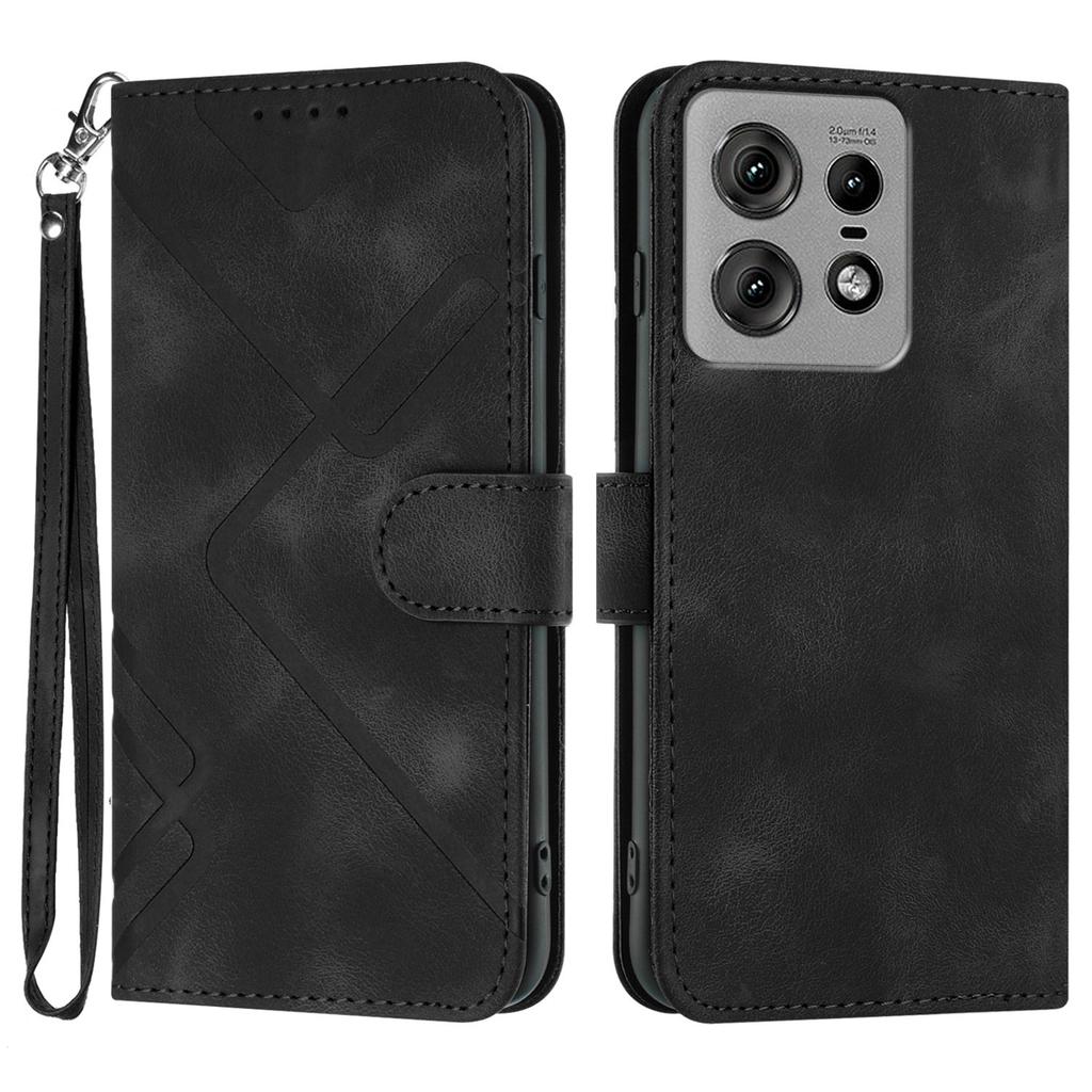 For Motorola Edge 50s Pro 5G Wallet Case Line Imprinted PU Leather Phone Cover with Strap