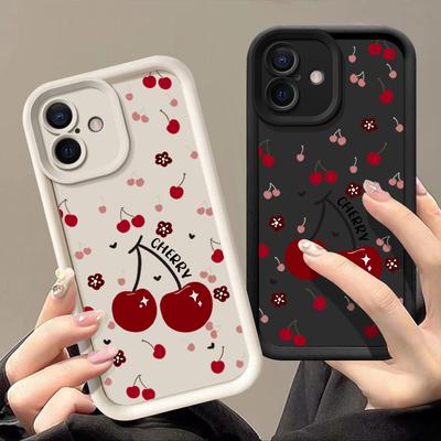Красный вишневый узор TPU мягкий чехол для телефона iPhone 16 Pro Max 15 Pro 14 13 12 11 XR XS матовый противоударный защитный бампер для объектива