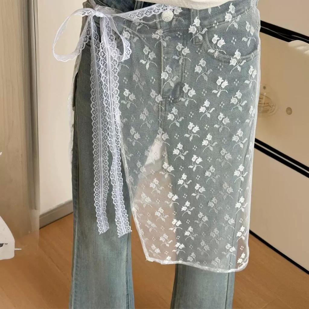 Spring Lace Skirt Curtain Cover Stacked Skirt Layering With Apron Skirt Skirt Fart Curtain Mesh Floral Skirt