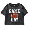 Футболки женские с графическим принтом букв Rugby Game Day, выстиранные, для фитнеса, укороченный топ, одежда, хлопковая футболка