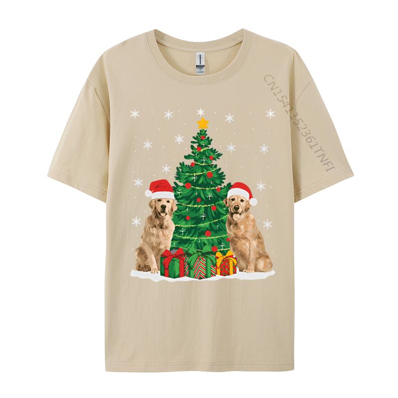 Xmas Lighting Santa Golden Retriever Tshirt Unisexs Tshirt Personalized Print T Shirt Black Best Gift Clothing