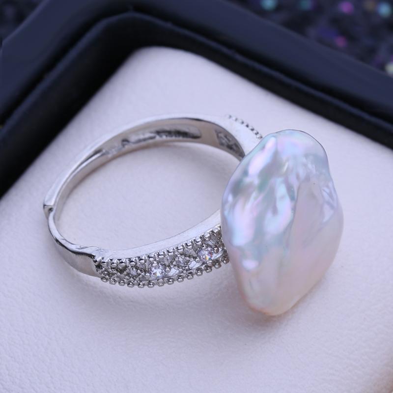 LSOOYH Кольца из натурального пресноводного жемчуга с большим барочным жемчугом для женщин, классическое серебряное кольцо для вечеринки, ювелирные изделия с жемчугом