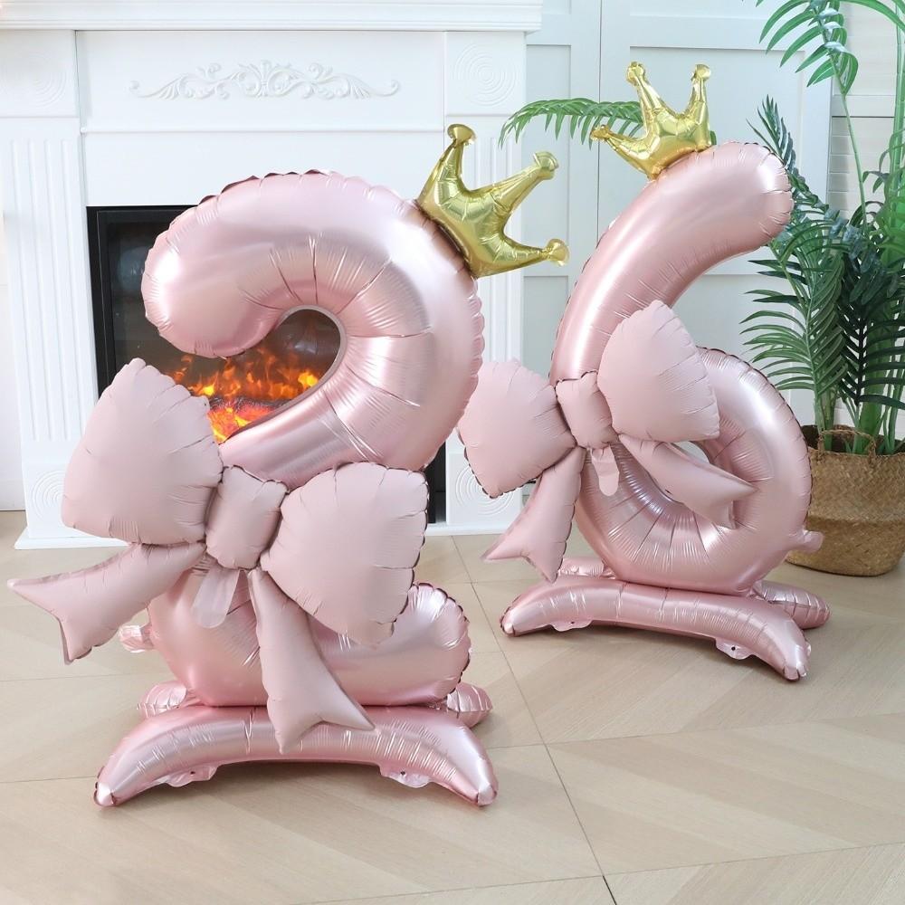 Standing Design Aluminum Foil Balloons Crown Shape Pink Number Balloons Birthday Parties