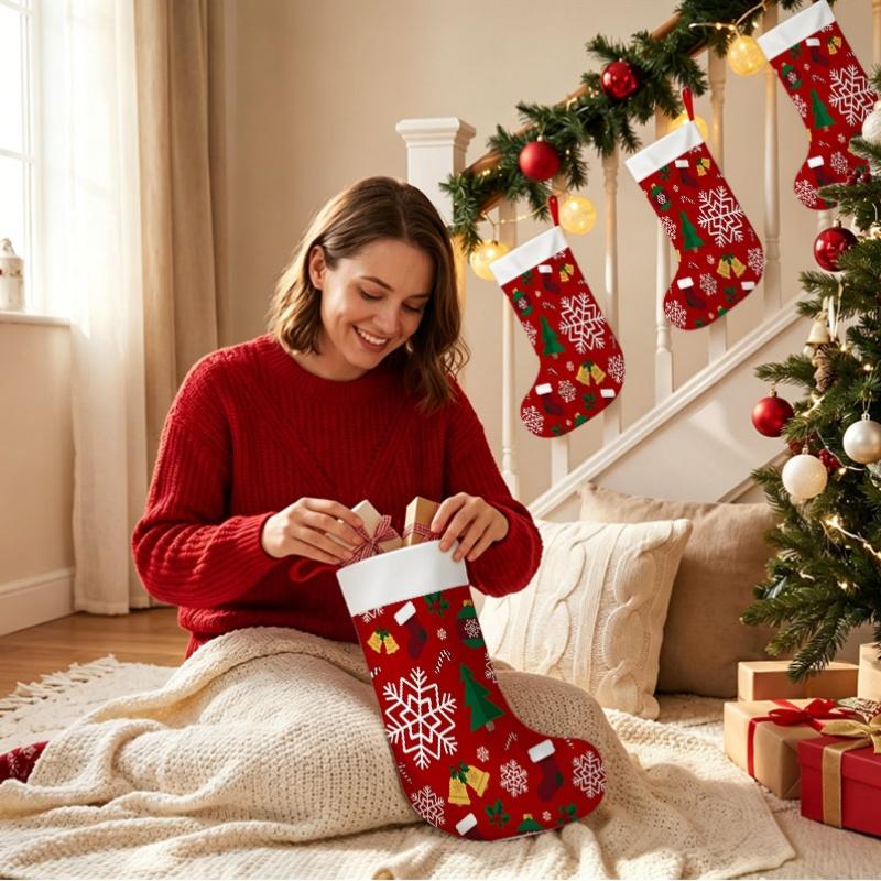 Christmas decoration fireplace hanging stockingChristmas Stockings 1pc 45.72 cm, Christmas Snowflake Tree Bell
