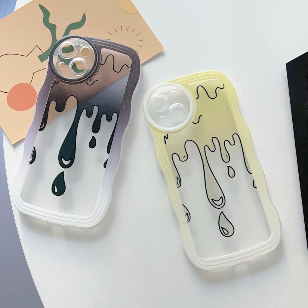 Transparent Wave Edge Painted Silicone Case for Samsung A54 A34 A24 Xiaomi Redmi Note 10 11 12 iPhone 15 14 13 11 Funda Water Droplets Cover Bumper