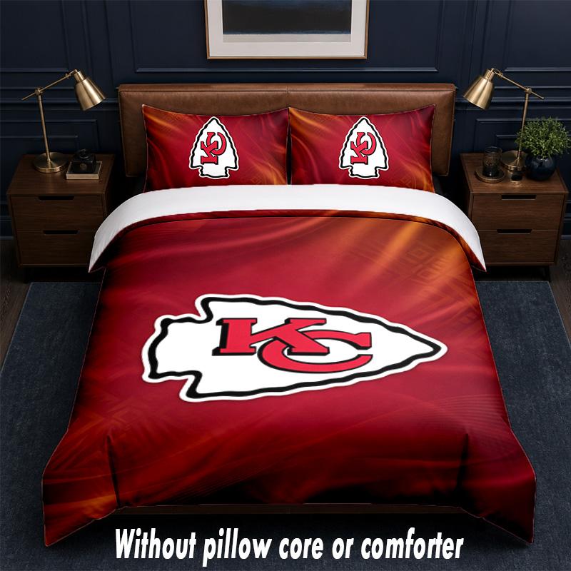 Kansas City Chiefs Design Bed Bedding Set 1 Duvet Cover + 2 Pillowcases Soft Breathable Household Bed Linens