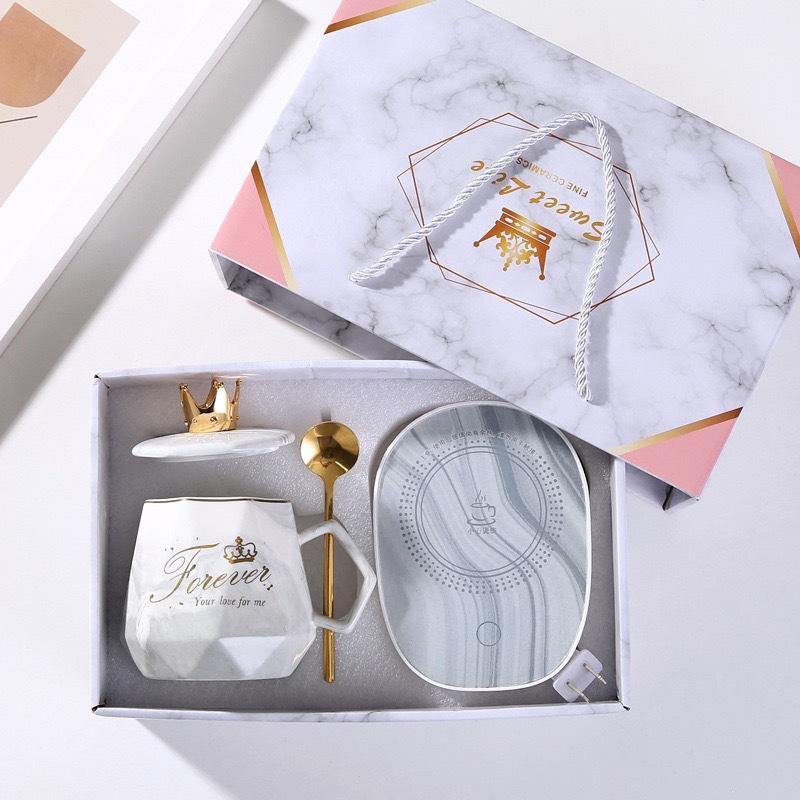 Кружка с подогревом с мраморным рисунком 55 градусов, креативная термостатическая кружка, подарок-сопровождение для клиентов, подарочный набор кружек для подогрева воды