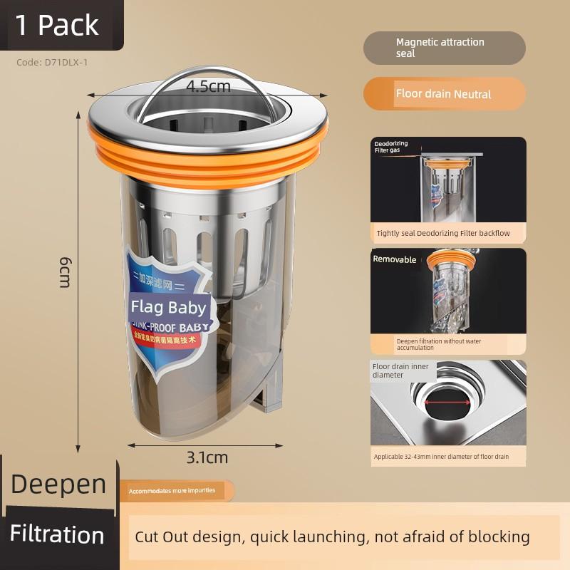Toilet Floor Drain Odor Preventer Neutral Inner Core Toilet Insect-Proof Sewer Pipe Deodorant-Proof Handy Gadget Sealed Closed Cover