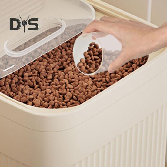Storage Builtin Barrel With Grain Measuring Cup Clear Cover Large Capacity Wide Mouth Airtight Pet Food Container