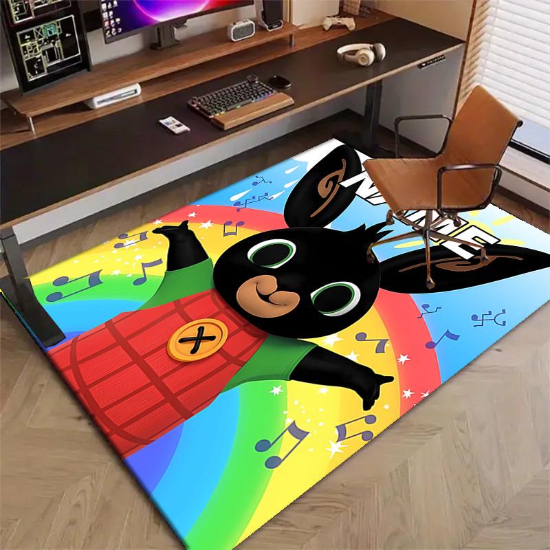 Custom Bing Bunny Mat Personalized Name, Polyester Washable Indoor Entryway Rug, Gift for Christmas, Easter, Thanksgiving Day