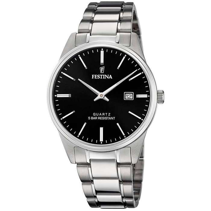 Montre - Festina - Homme - Bracelet Acier Inoxydable - Cadran Noir - Dateur