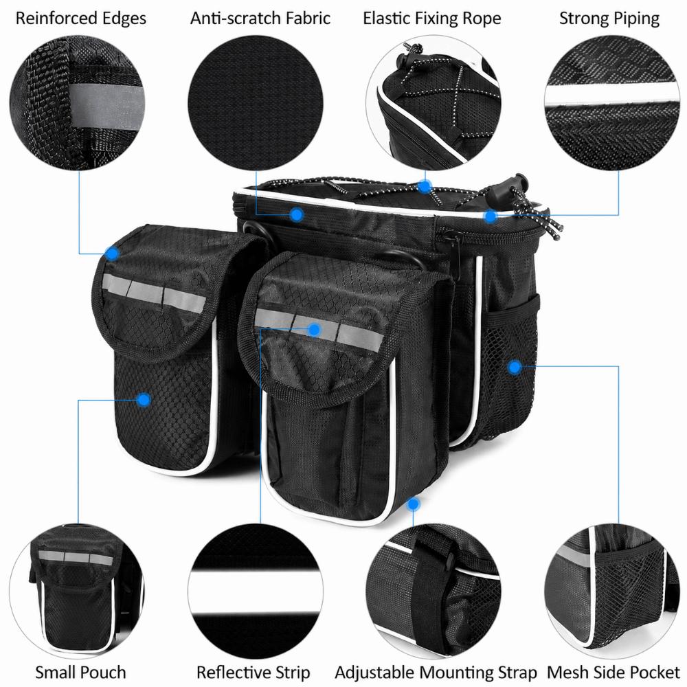 with Rain Cover Bicycle Front Frame Bag Reflective Stripe Bike Handlebar Bag Mountain Bike