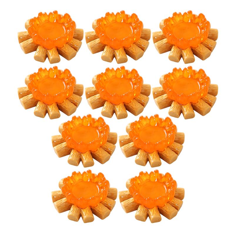 10Pcs Mini Fake Campfire Ornament Set Realistic Resin Fire Models for Fairy Garden Micro Landscape DIY Decor