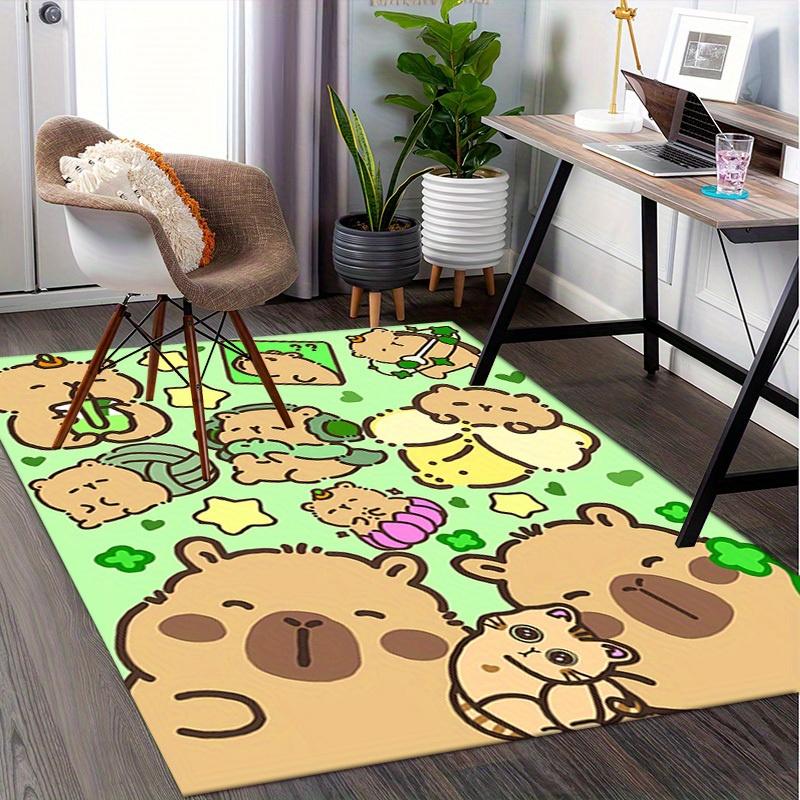 1pc Capybara,Cartoon Characters,Playful Scene Office Carpet Soft Polyester Non slip Machine Washable