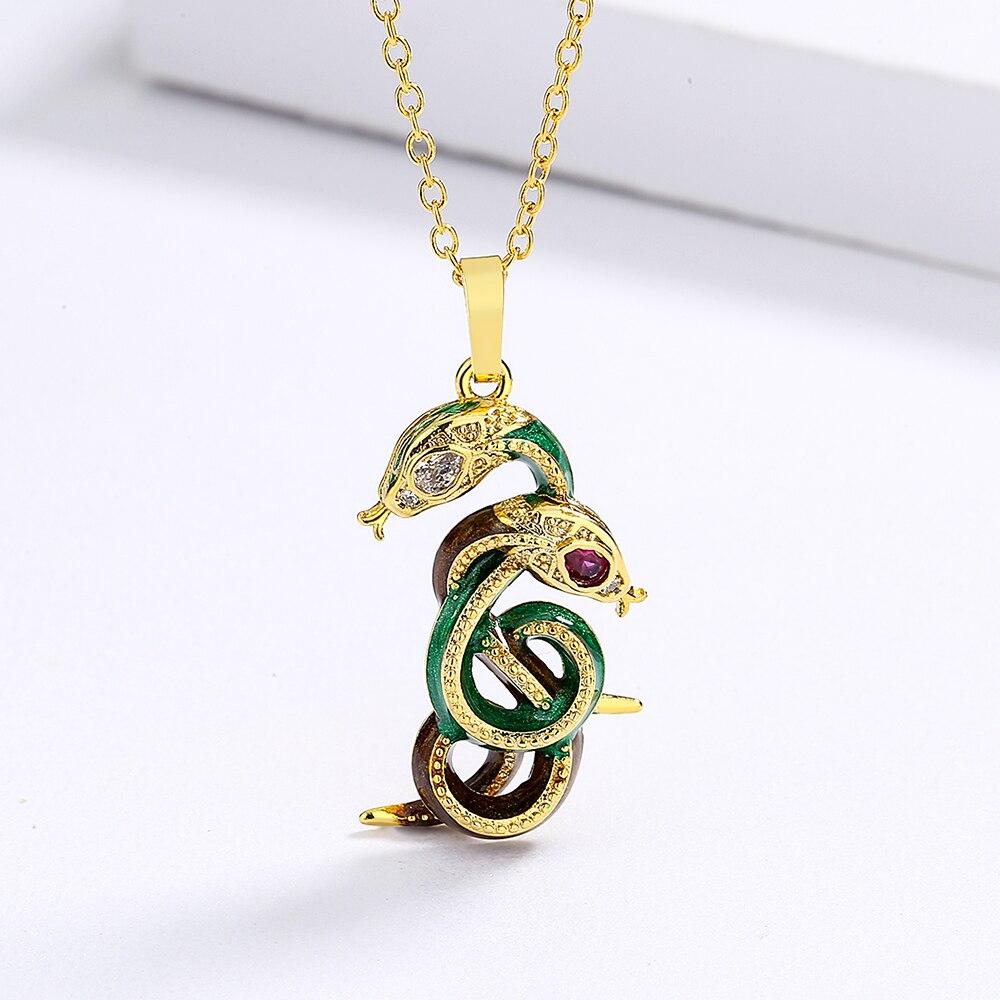 Модный стиль, креативный змеевидный циркониевый кулон, двойная змеиная обмотка, женское ожерелье, модный дизайн, ювелирные изделия, подарок на вечеринку