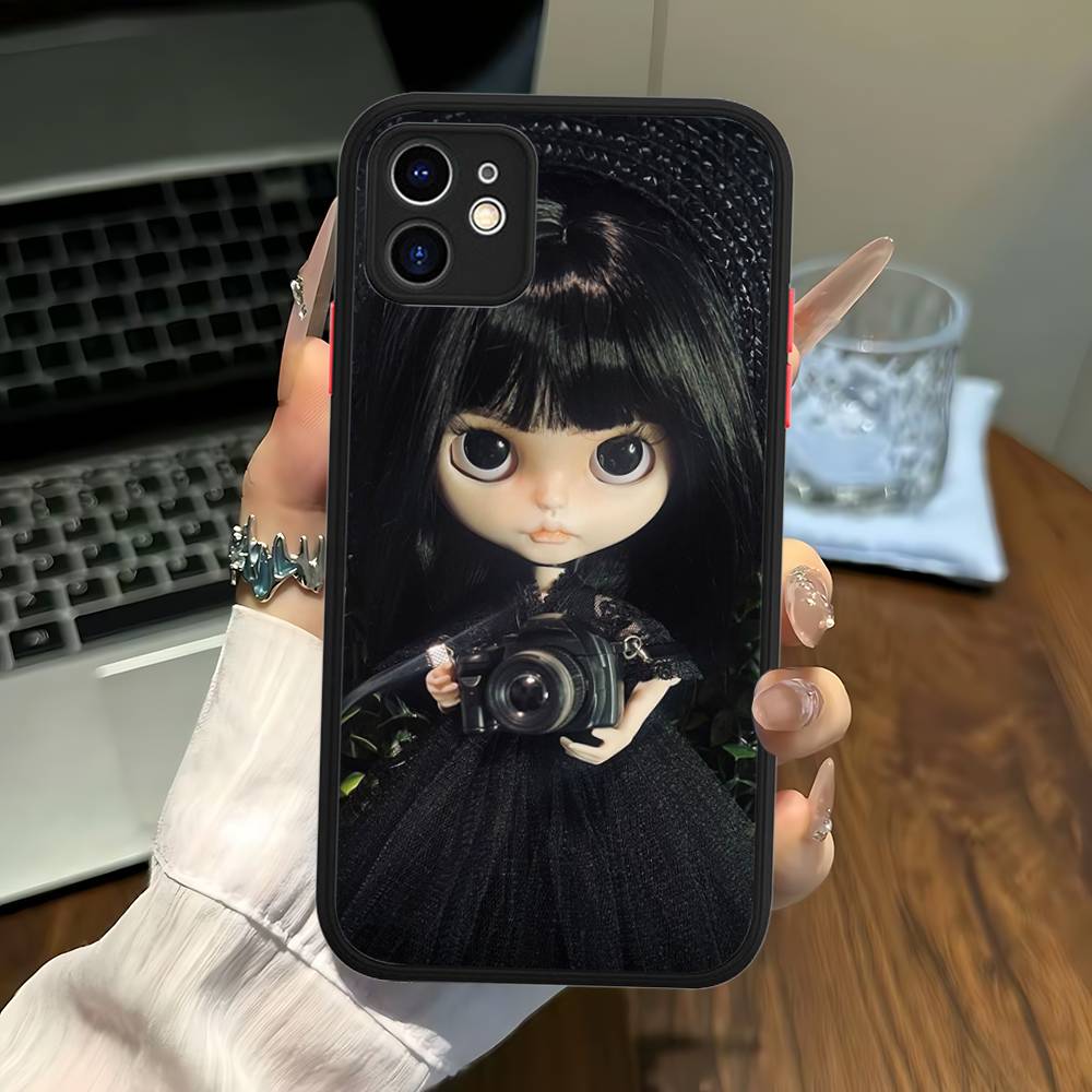 Dark Cute Girl Doll For IPhone 16 15 14 13 12 11 Pro Max X XS MAX Plus Translucent Black Phone Cover