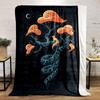 A swirling tree with glowing patterns, orange tops, and a fox sitting. for all seasons blanket lunch break throw gift